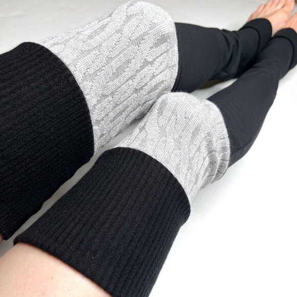 Patchwork Leg Warmers Gray Black Warm Thigh Highs Slouch Socks Fleece Knee Socks - Picture 3 of 11